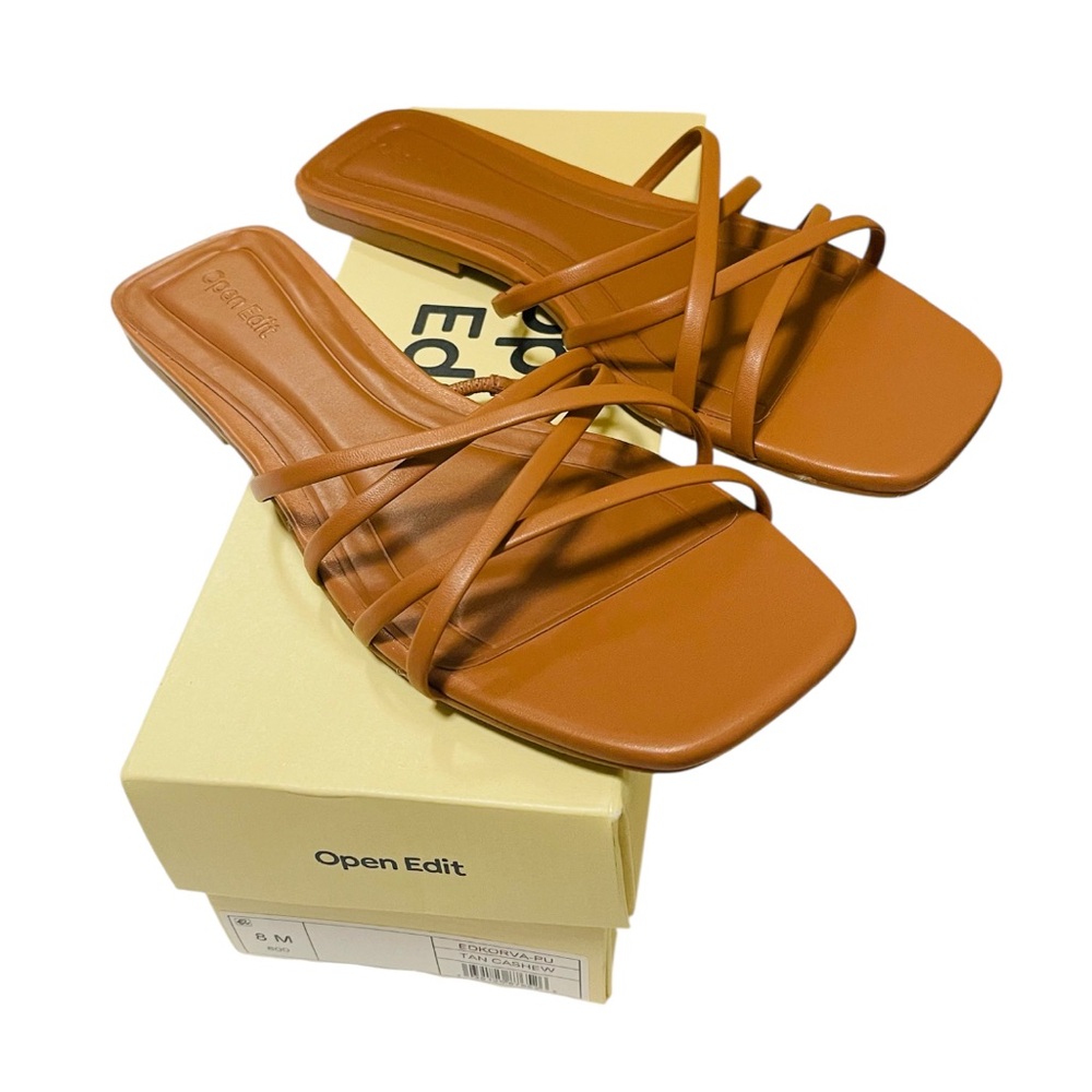 OPEN EDIT KORVA SLIDE FLAT STRAPPY SANDALS WOMENS TAN CASHEW COLOR SIZE 8 M
